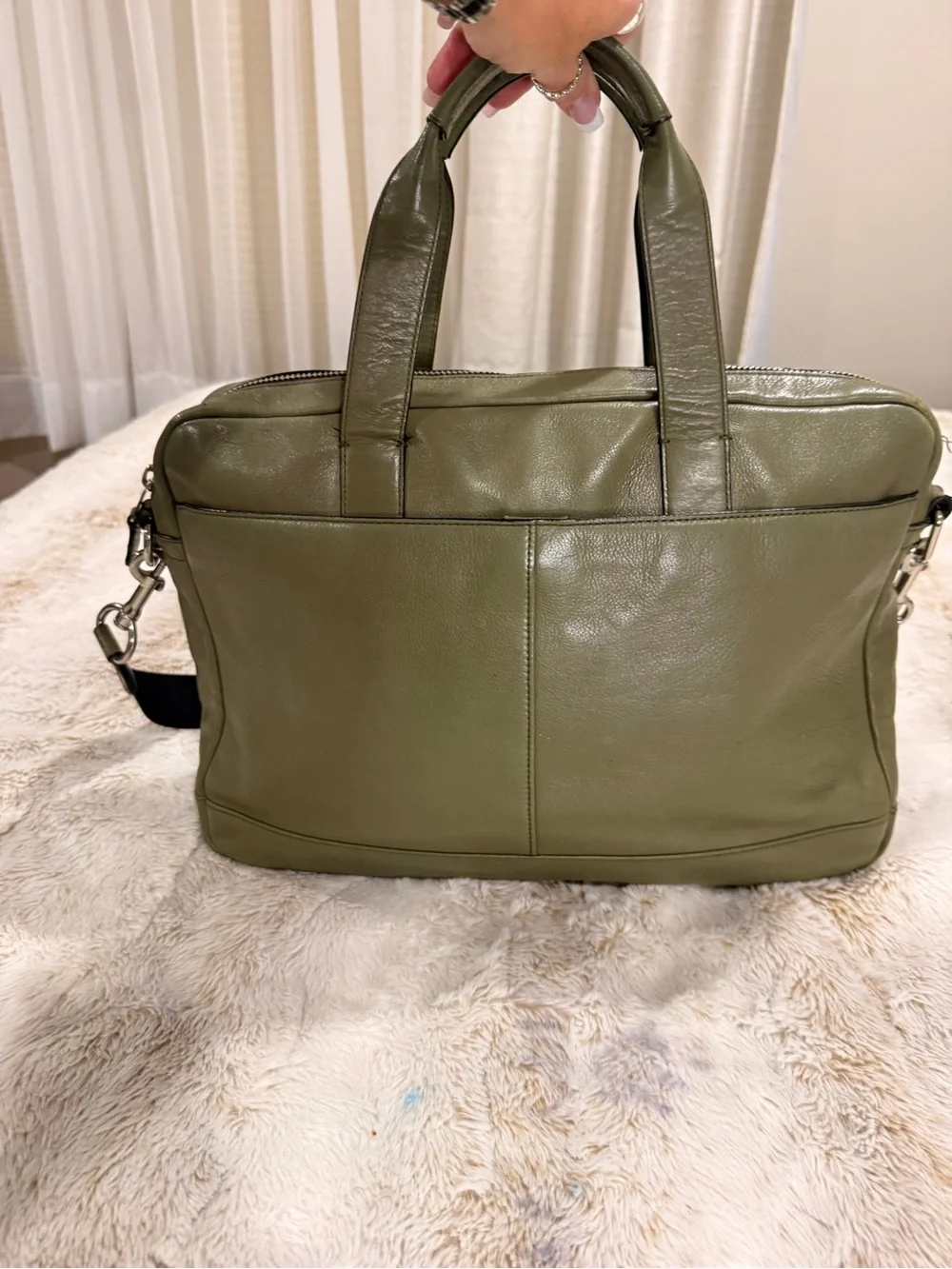 Coach Olive Green Leather Briefcase Laptop Business Bag Crossbody Messenger